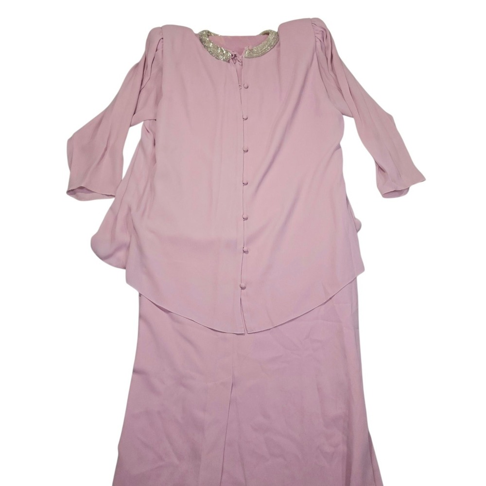 Vintage Miss Elliette Dress Set Womens 22 Pink Sequin Collar Cape Back USA Made